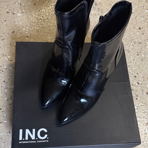 INC International Concepts Glossy Black Ankle Booties - Picture 1 of 6